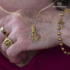 Colar Nossa Senhora Aparecida - Dupla Face com Manto de Zircônia Rosa