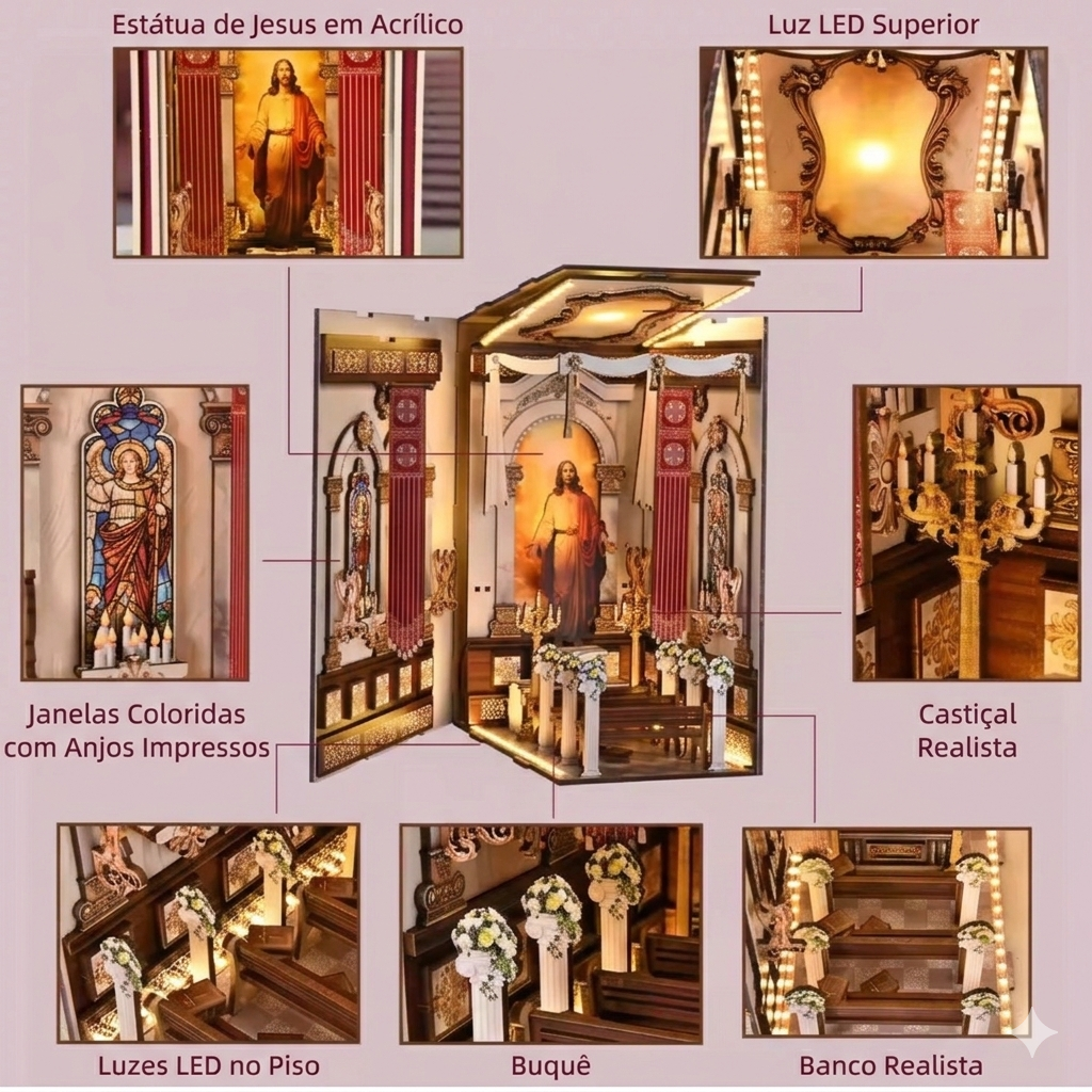 Mini Catedral Book Nook + Frete Grátis