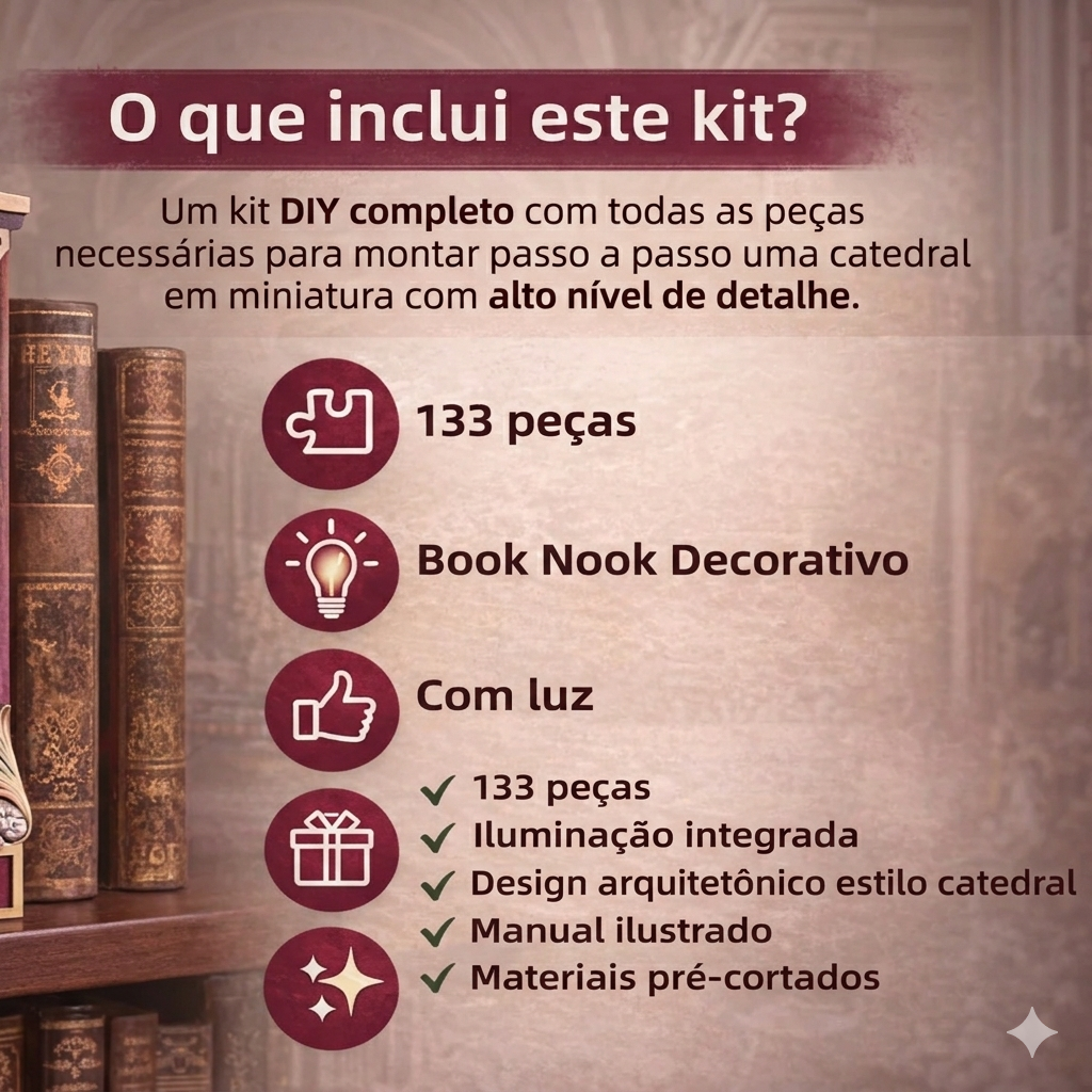 Mini Catedral Book Nook + Frete Grátis