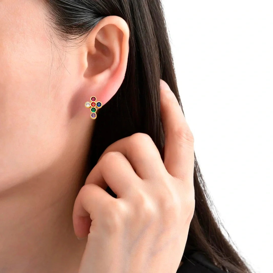 Brinco de Cruz com Zircônias Coloridas – Glamour e Destaque